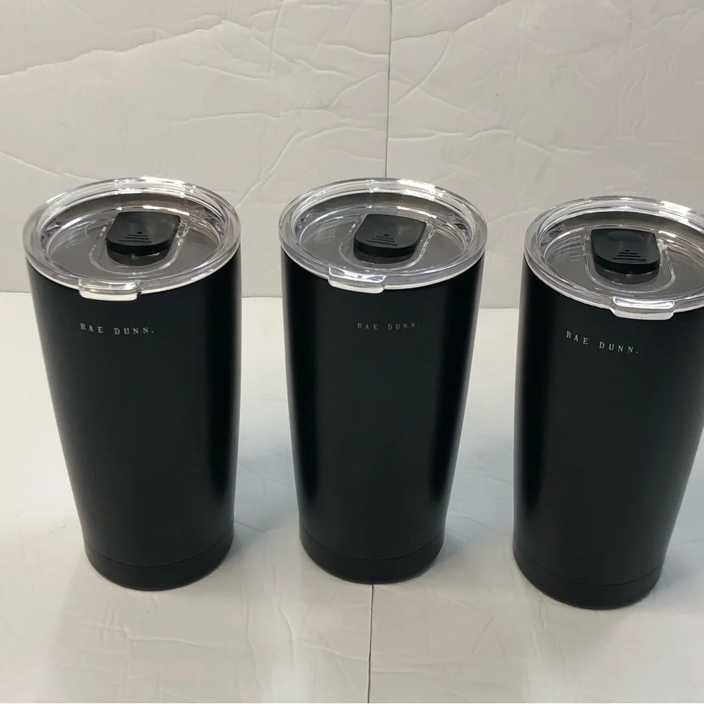 Rae Dunn Tumblers Trick or Treat and Boo! Set of 3 17 ounces Black New